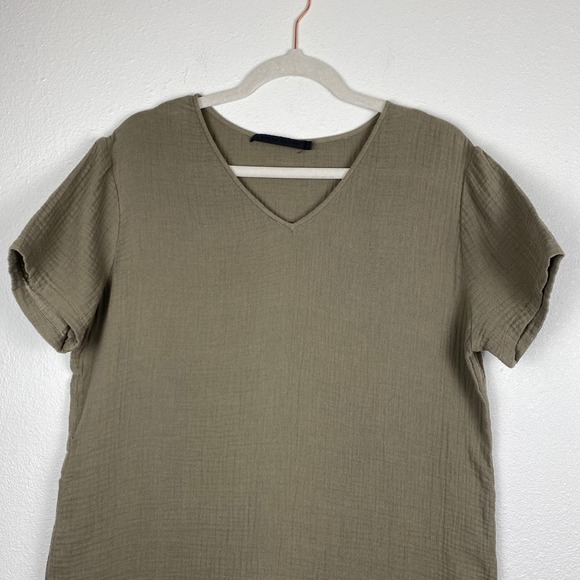 Jenni Kayne Cypress Caftan Dress Short Sleeve Tshirt Dress, Olive Green Gauze S - Picture 6 of 11